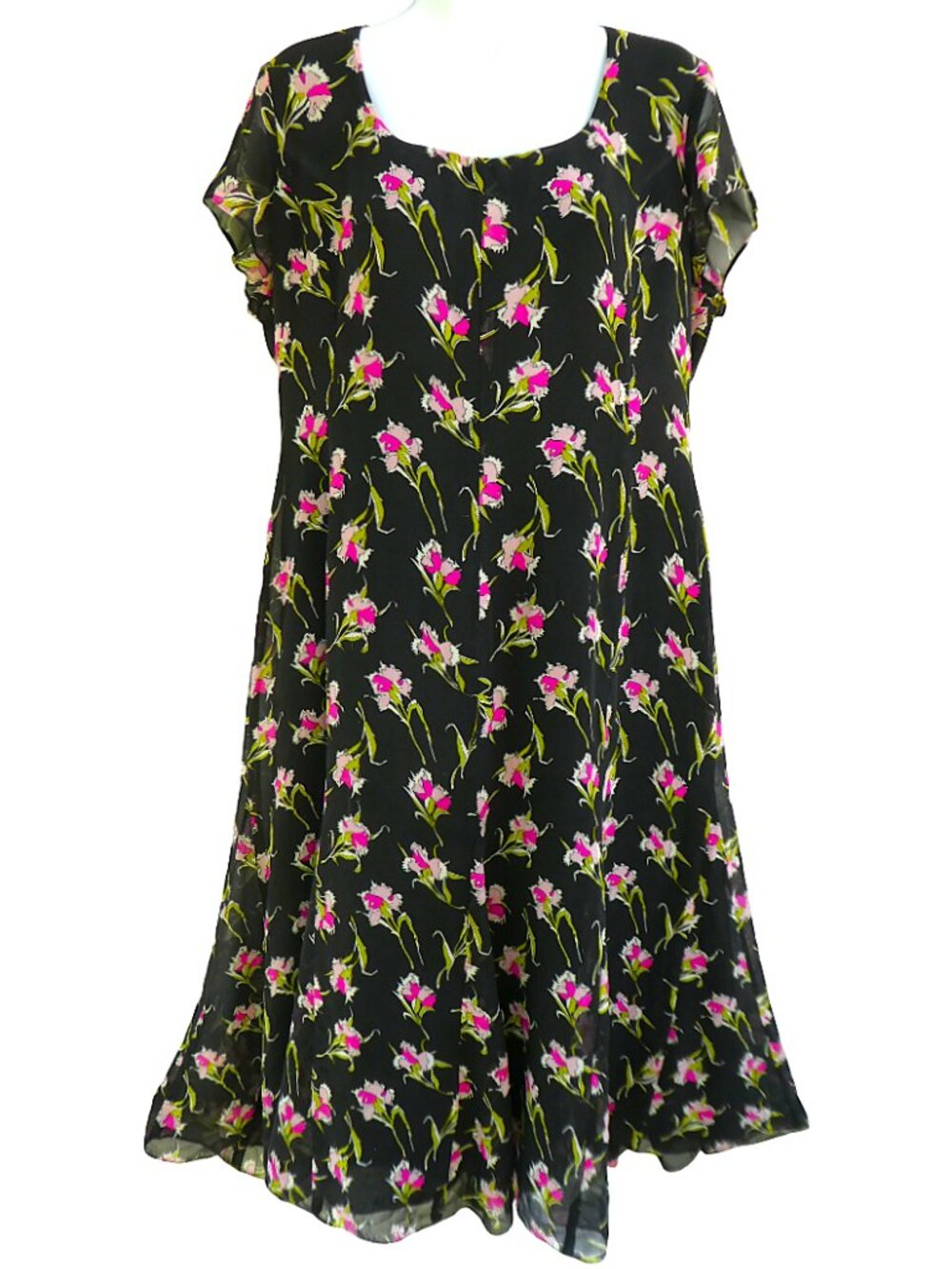 SiLK Vintage 90s Jones New York Dark Moody Maxi Dress Panels Flutter Sleeve 16